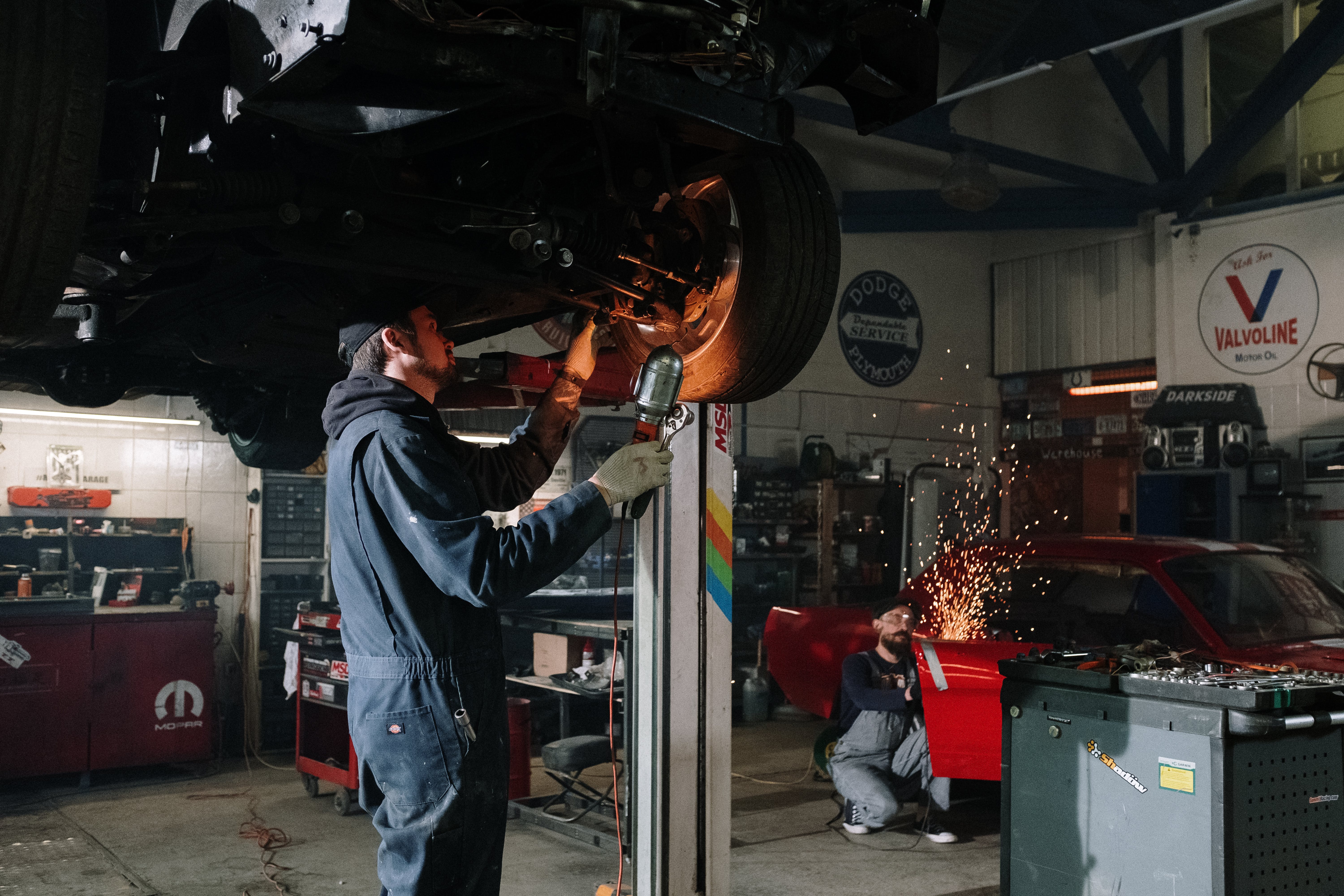 working in a mechanic shop